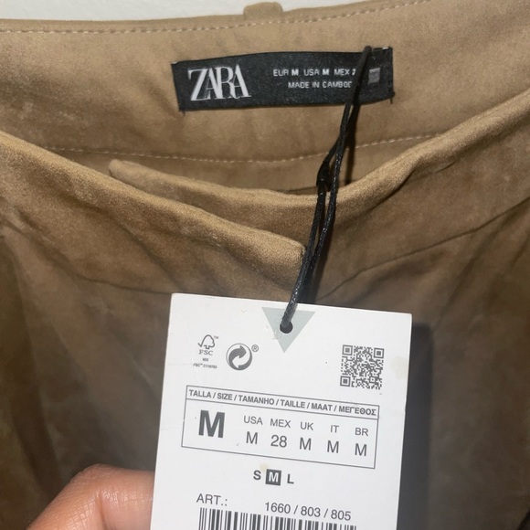 Zara BEIGE Faux Suede High Pants TROUSERS - Picture 8 of 12